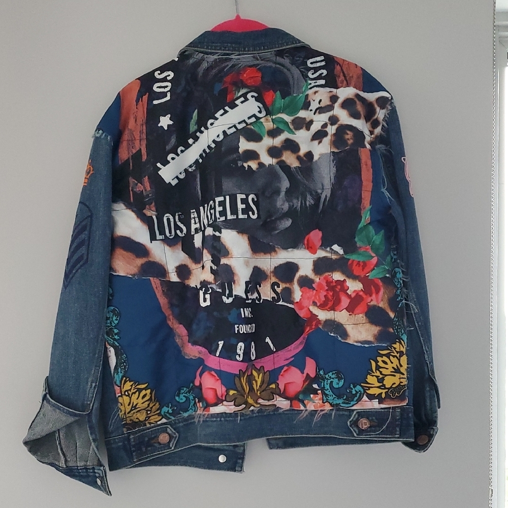 Guess Blue Denim Jacket with Colorful Embroidery